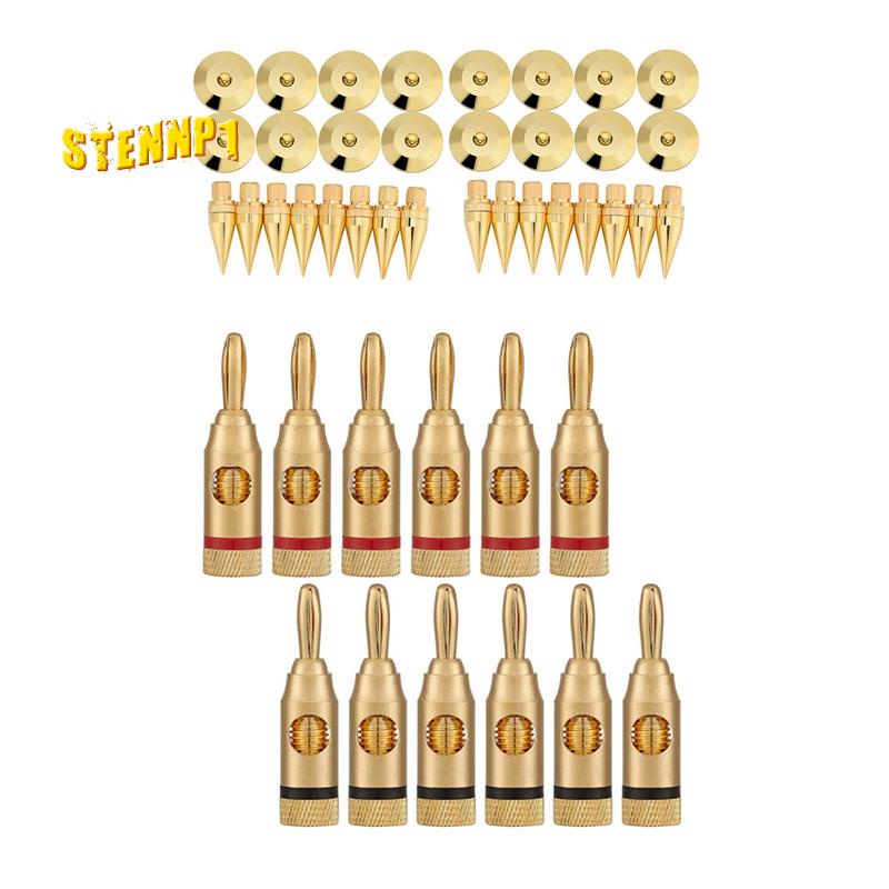 16 Cặp Giá Đỡ Loa Cách Ly Bằng Đồng 6 X 36mm + 1 Bộ Đệm Chân Cắm Bắp Chuối Mạ Vàng