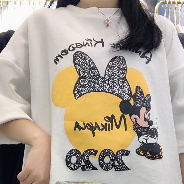 Áo Thun Tay Lỡ Dáng Rộng In Hoạt Hình Mickey Thời Trang Thu Đông 2020 Cho Nữ