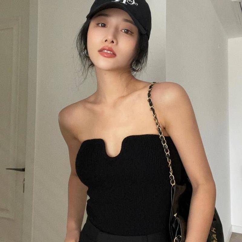 Áo Bra Dệt Kim Màu Sắc Trơn Phong Cách Hepburn Hàn Quốc Thời Trang Cho Nữ