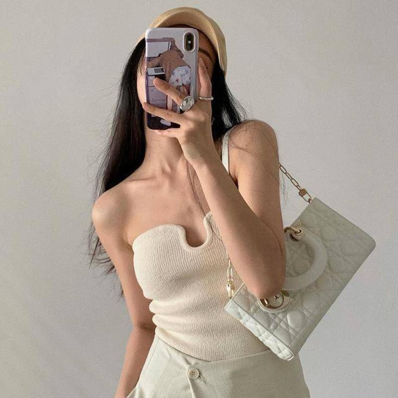 Áo Bra Dệt Kim Màu Sắc Trơn Phong Cách Hepburn Hàn Quốc Thời Trang Cho Nữ