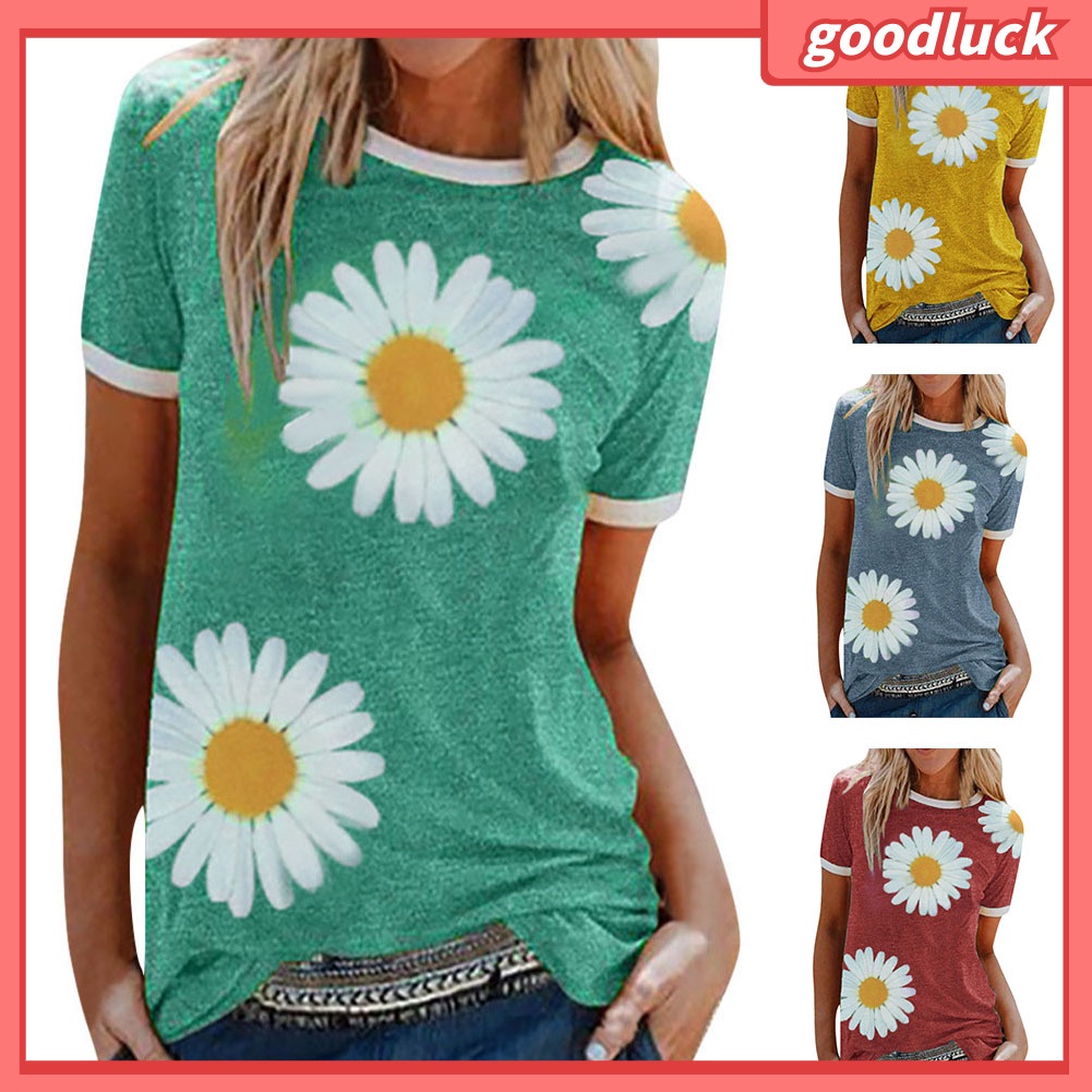Áo Thun Tay Ngắn Cổ Tròn In Họa Tiết Hoa Hướng Dương Thời Trang Mùa Hè Cho Nữ
