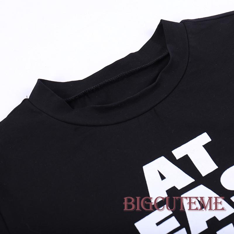 Áo Thun Nữ Ngắn Tay Cổ Tròn In Chữ Phong Cách Đường Phố
