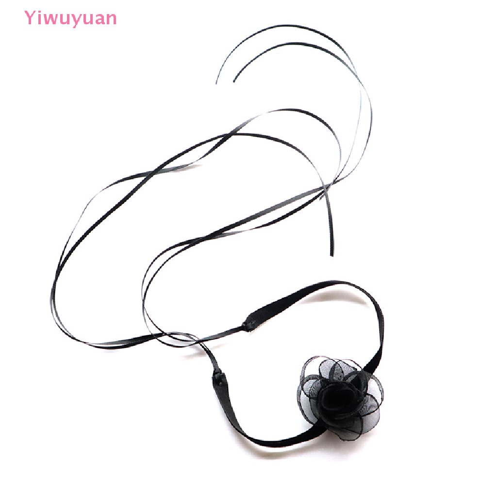 < Yiwuyuan > Vòng Cổ Choker Dây Ruy Băng Hoa Trà Đen Siêu Dài Quyến Rũ Làm Quà Tặng Tiệc Tùng