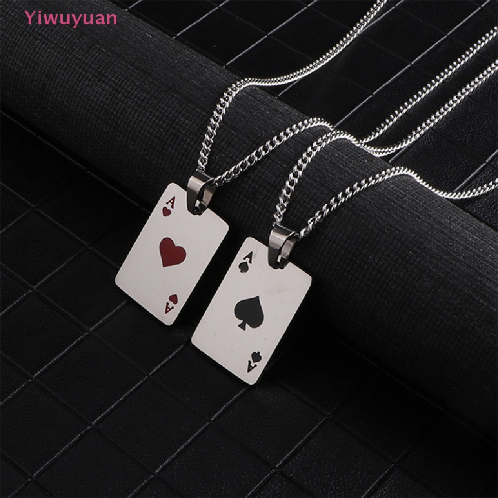 Vòng cổ Thép Titan Mặt Hình Lá Bài Poker Lucky Ace of Spades Màu Đỏ Đen Bạc Mới