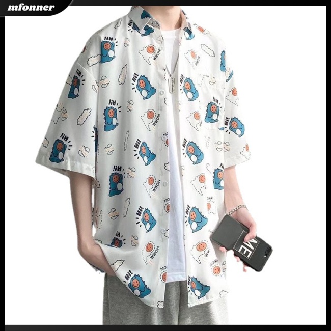 Áo Sơ Mi Tay Lửng Họa Tiết Hoạt Hình Thời Trang Đi Biển Cho Nam