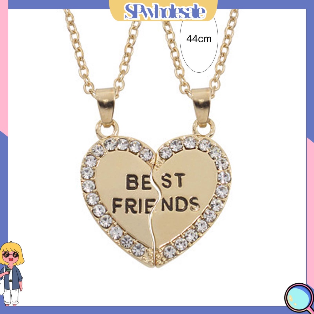 &lt;SPwholesale&gt; Set 2 Dây Chuyền Tình Bạn Mặt Trái Tim Đính Đá Lấp Lánh