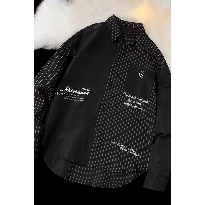 Áo Sơ Mi Tay Dài Dáng Rộng In Chữ Phong Cách Nhật Bản Thời Trang Mùa Hè 2023 Cho Nam