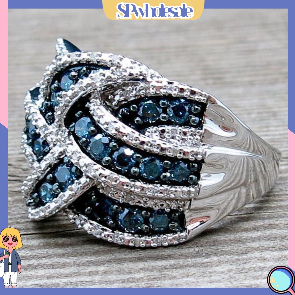 <SPwholesale> Nhẫn Đính Hôn Đính Đá Sapphire Nhân Tạo Thời Trang Cho Nữ
