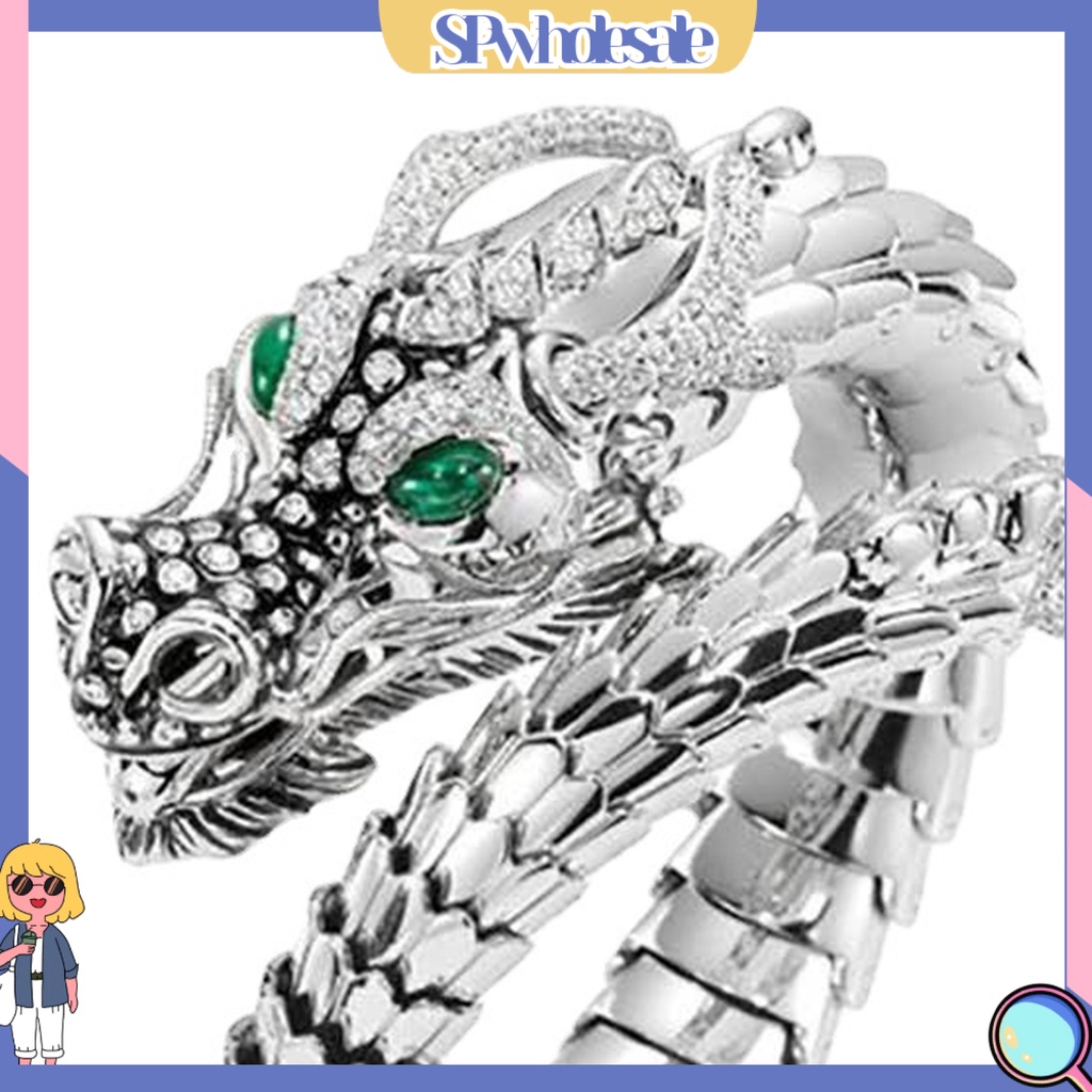 <SPwholesale> Nhẫn Hở Bản To Màu Bạc Hình Rồng Cá Tính Hợp Thời Trang Làm Quà Tặng Cho Nam