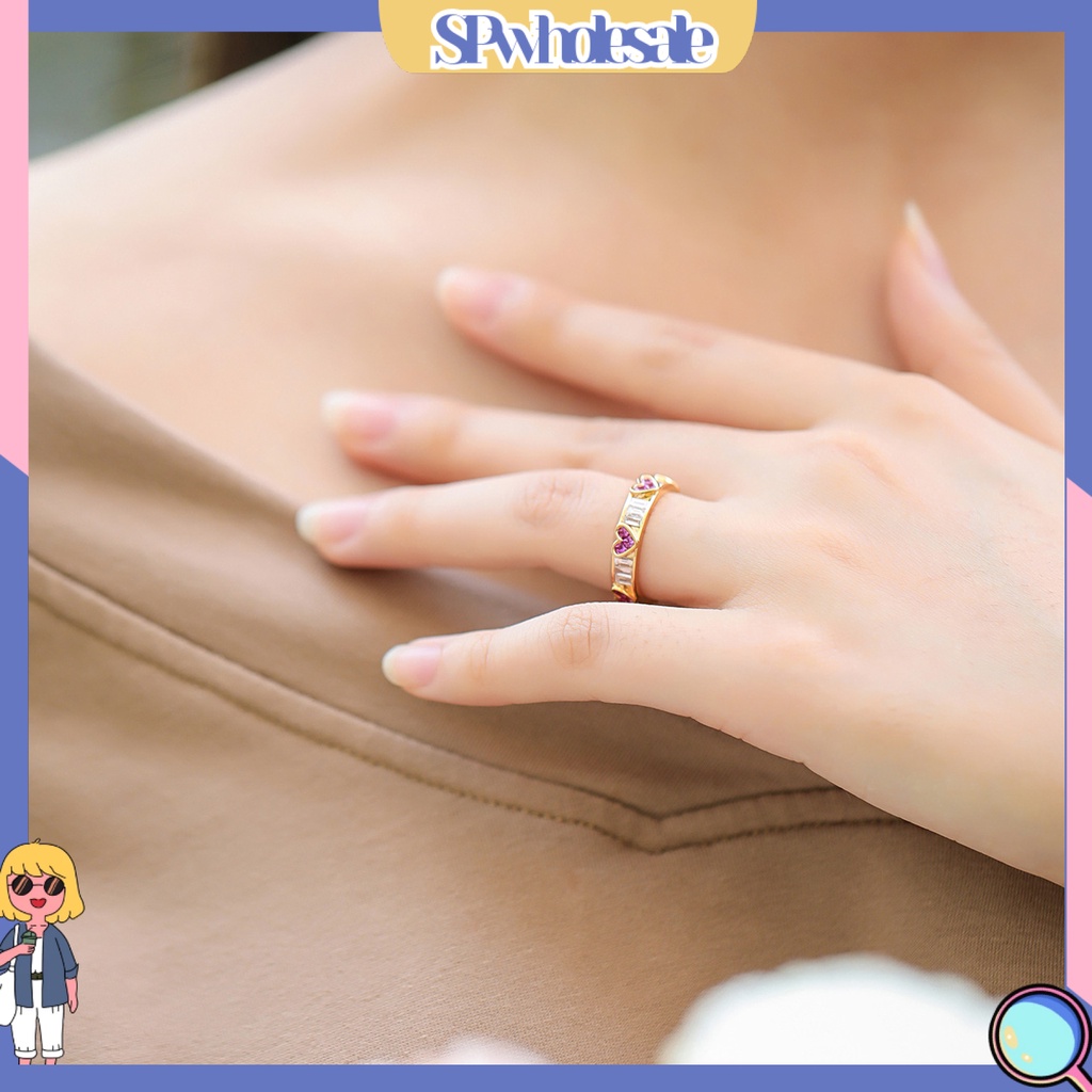 <SPwholesale> Nhẫn Hình Trái Tim Đính Đá Zircon Thời Trang Cho Nữ