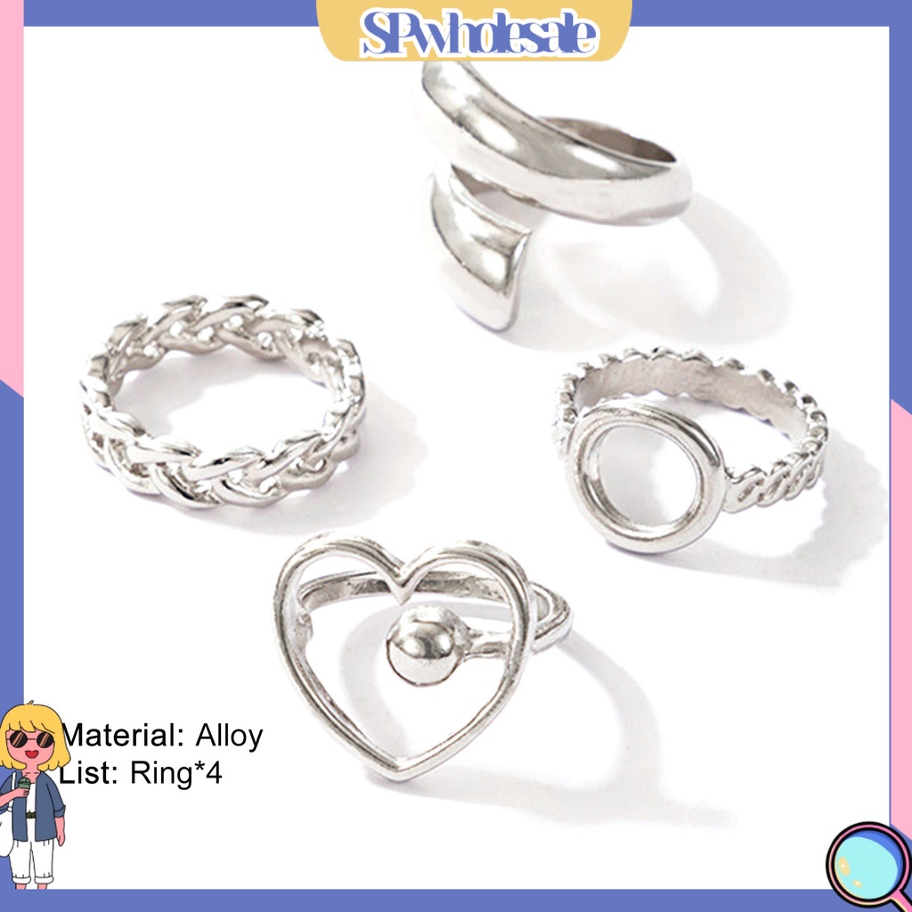 <SPwholesale> Set 4 Nhẫn Đeo Khớp Ngón Tay Kim Loại Thời Trang Nữ