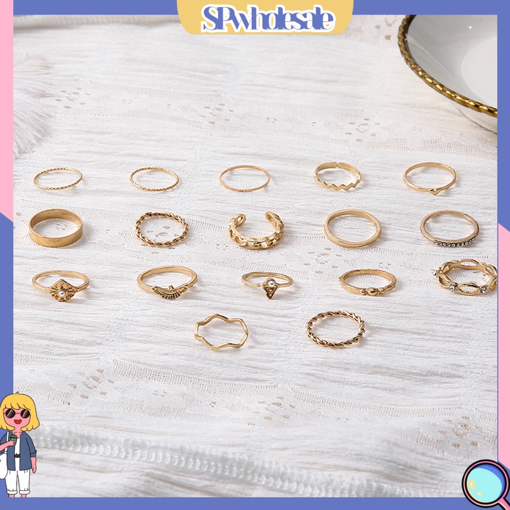 <SPwholesale> Set 17 Nhẫn Đeo Khớp Ngón Tay Đính Hạt Giả Ngọc Trai