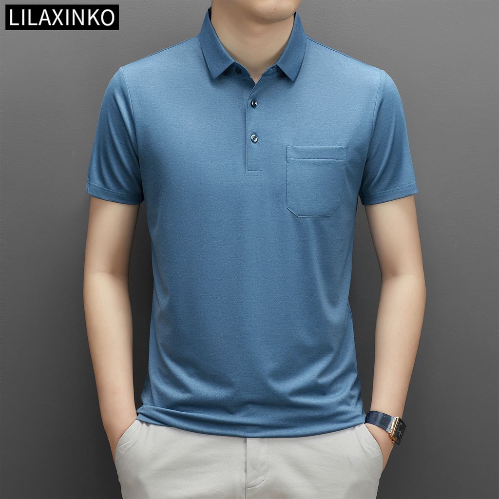 Áo Thun Polo Cotton Tay Ngắn Màu Trơn Có Túi 4 Màu Thời Trang Dành Cho Nam
