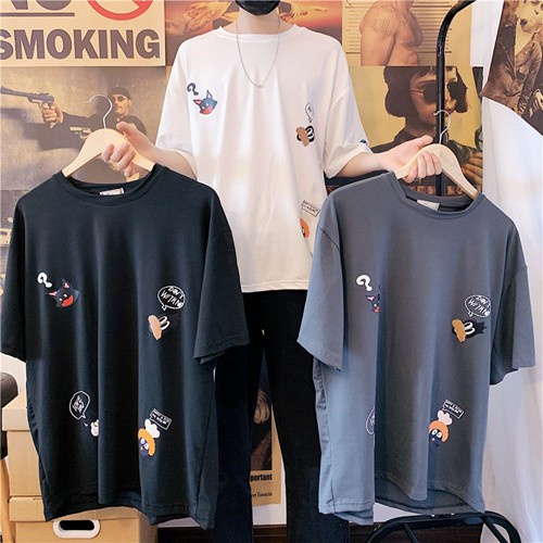 Áo phông nam nữ unisex tay lỡ thun form rộng CHIBI HH teen cổ tròn oversize cotton giá rẻ màu đen trắng Qi Clothing