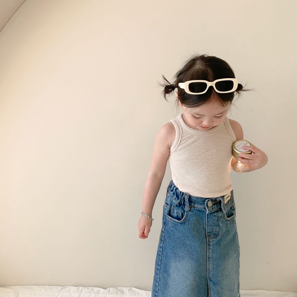 CHÂN VÁY JEANS RÁCH GẤU DÁNG DÀI THỜI TRANG CHO BÉ- HÀNG QCCC