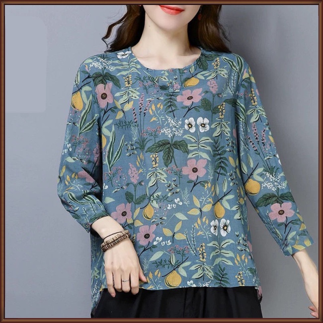 Áo Thun Tay Dài Cổ Tròn Dáng Rộng In Họa Tiết Kiểu Retro Thời Trang Cho Nữ