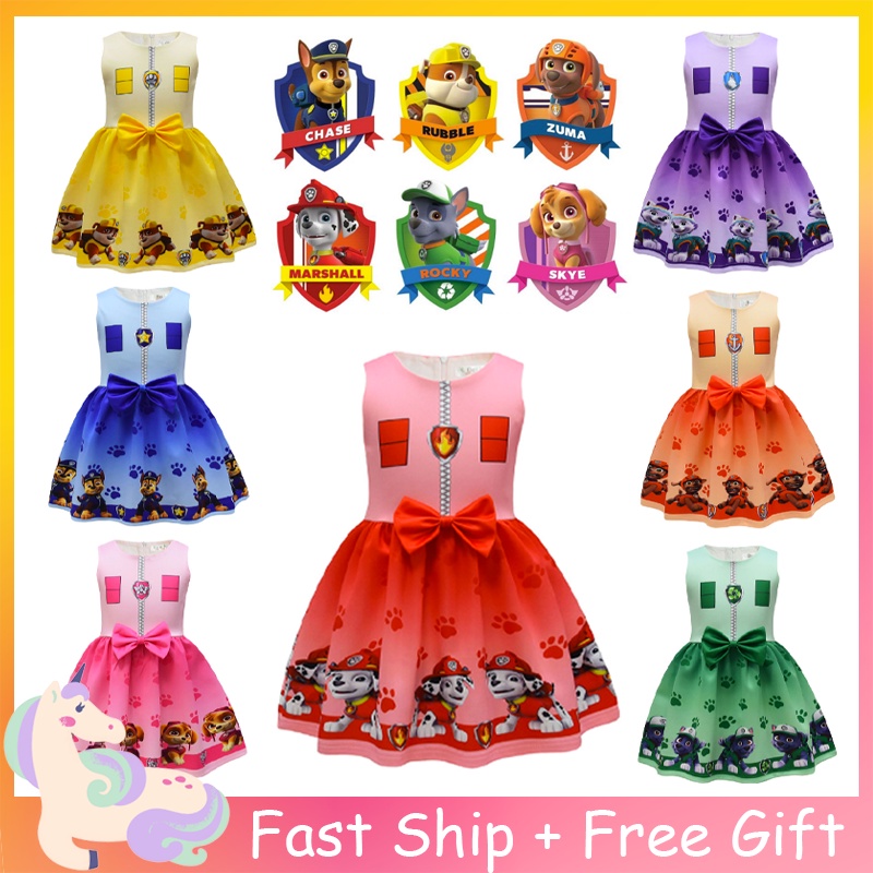 Đầm Ngủ Không Tay 7 Màu Tuần Tra La Pat Patrouille Đính Nơ Xanh Dương Hồng Làm Quà Tặng Sinh Nhật Giáng Sinh Halloween Cho Bé Gái