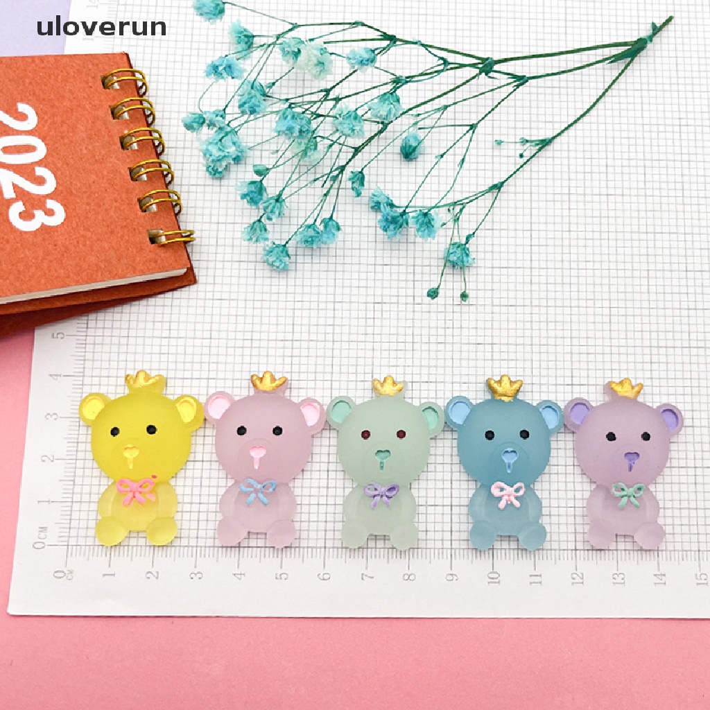 Set 2 Mô Hình Gấu Mini Đội Vương Miện Phát Sáng Trang Trí Sân Vườn / Nhà Búp Bê DIY