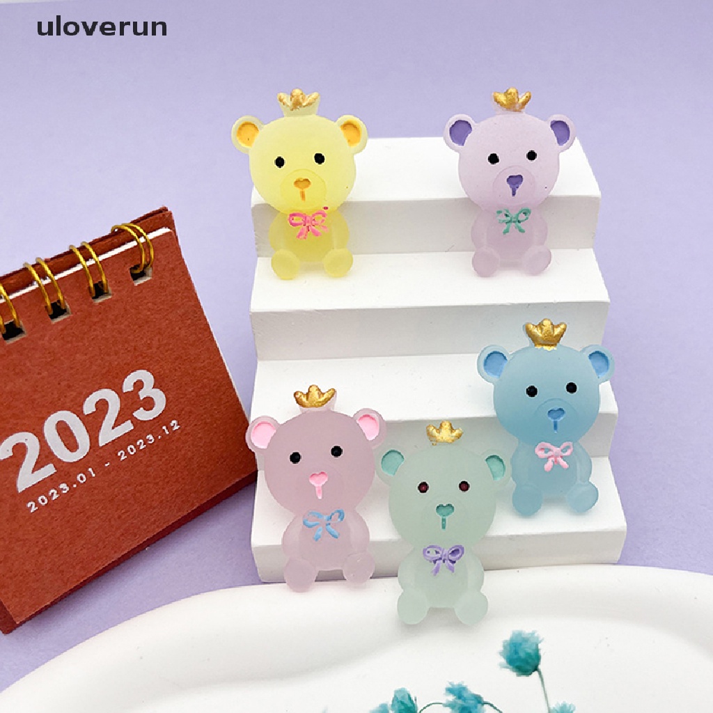 Set 2 Mô Hình Gấu Mini Đội Vương Miện Phát Sáng Trang Trí Sân Vườn / Nhà Búp Bê DIY