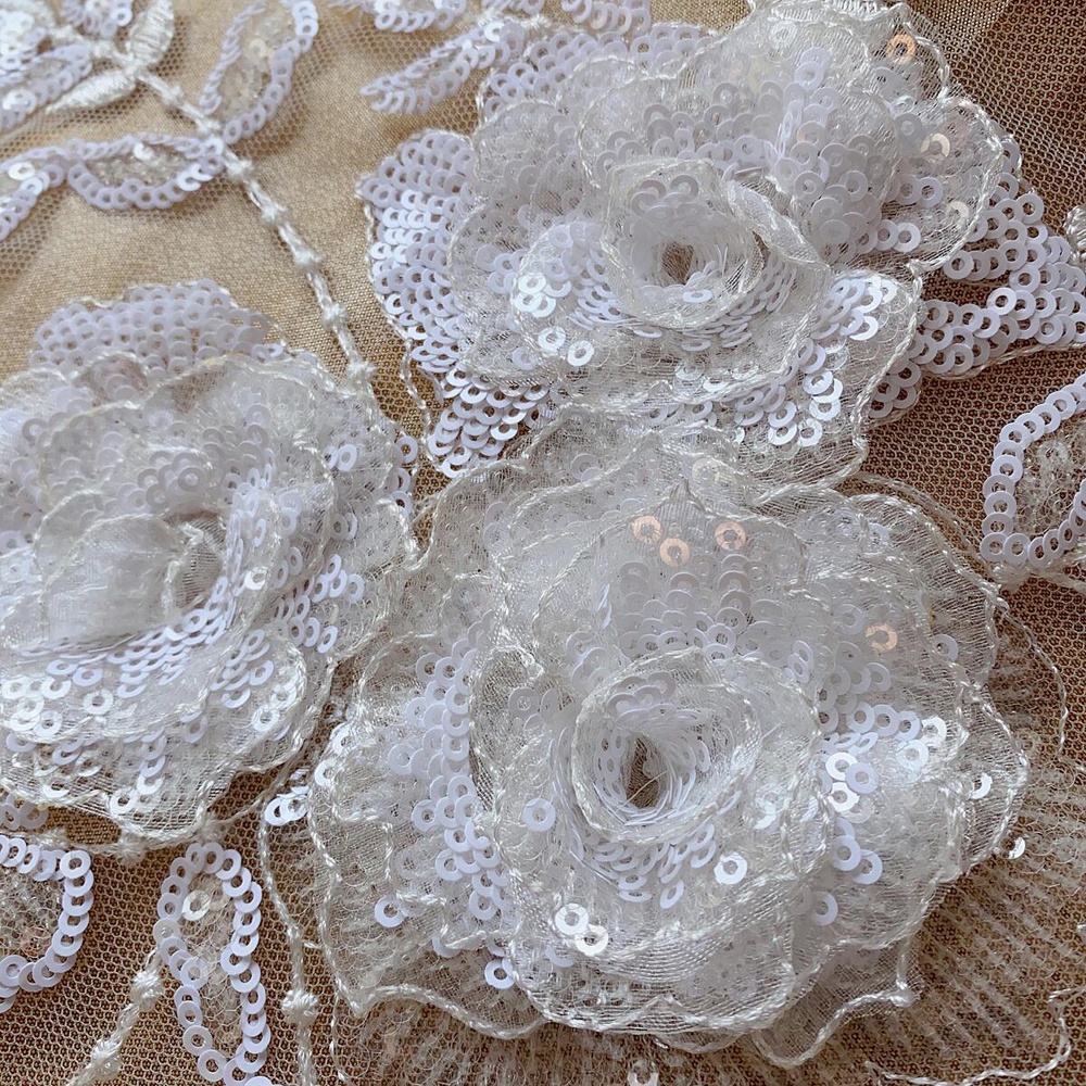 1 Miếng Vải Ren Thêu Hoa Hồng 38 * 25CM