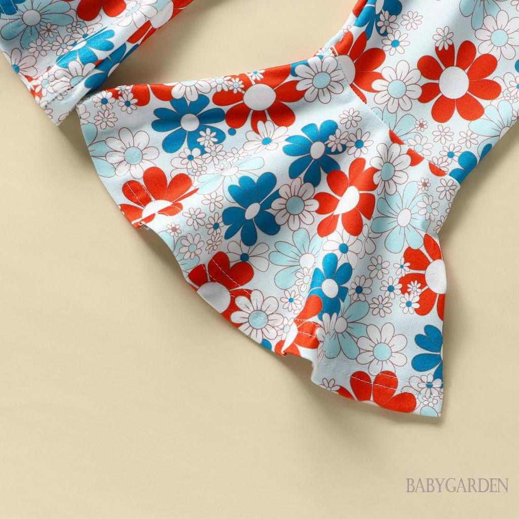 Set Áo Thun Không Tay + Quần Ống Loe Họa Tiết Hoa Cho Bé Gái 6 Tháng - 4 Tuổi