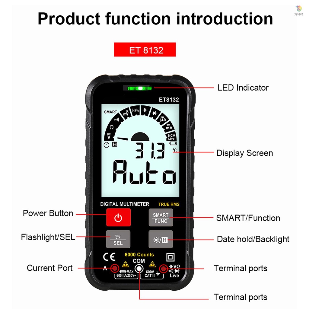 Đồng Hồ Vạn Năng Kỹ Thuật Số Cầm Tay ET8132 2.88 Inch Có Màn Hình Hiển Thị AC DC