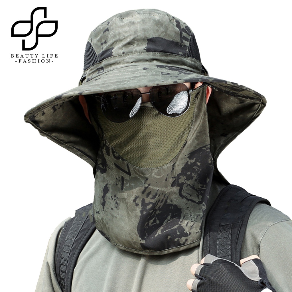 Nón Tai Bèo Kèm Tấm Che Mặt Chống Nắng / Bụi Bẩn In Họa Tiết Rằn Ri Độc Đáo Thời Trang