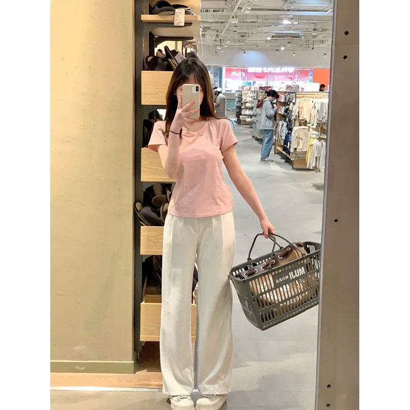 Áo Thun Ngắn Tay Màu Sắc Đơn Giản Thời Trang Mùa Hè Cho Nữ