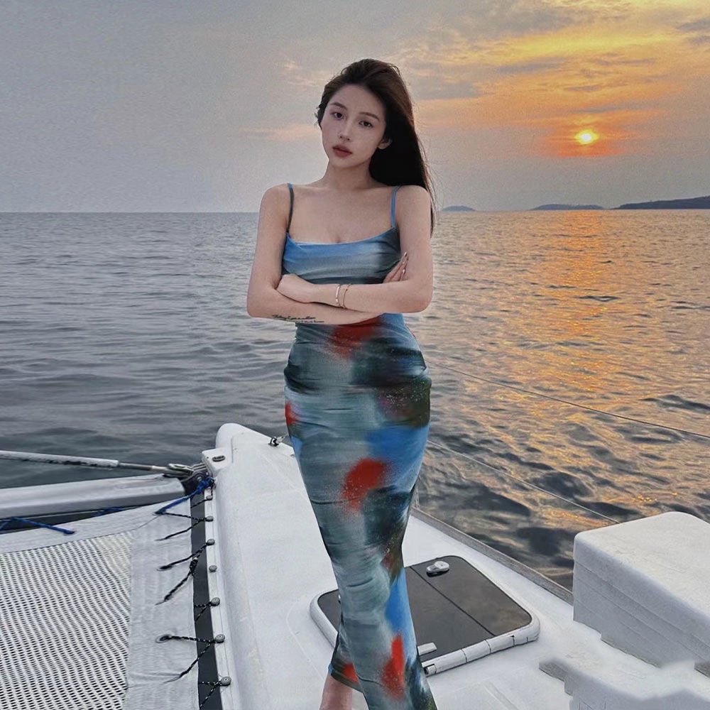 Đầm maxi Dáng Ôm In Họa Tiết Tranh Sơn Dầu Thời Trang Mùa Hè Kiểu Mới Cho Bạn Gái