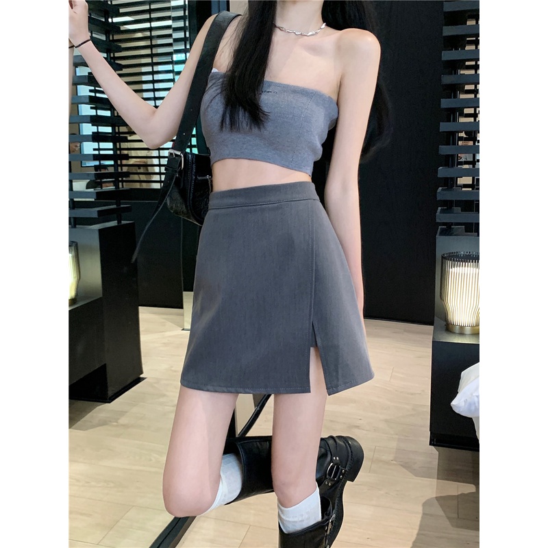 SUXI Chân Váy Chữ A Lưng Cao Màu Sắc Đơn Giản Thời Trang Mùa Hè Cho Nữ