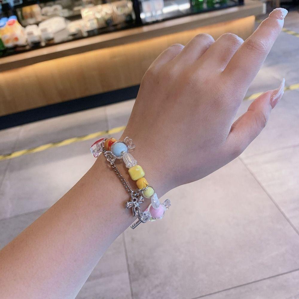 Vòng Tay Chuỗi Hạt Mặt Hình Nơ Trái Tim Thời Trang Hàn Quốc Cho Nữ