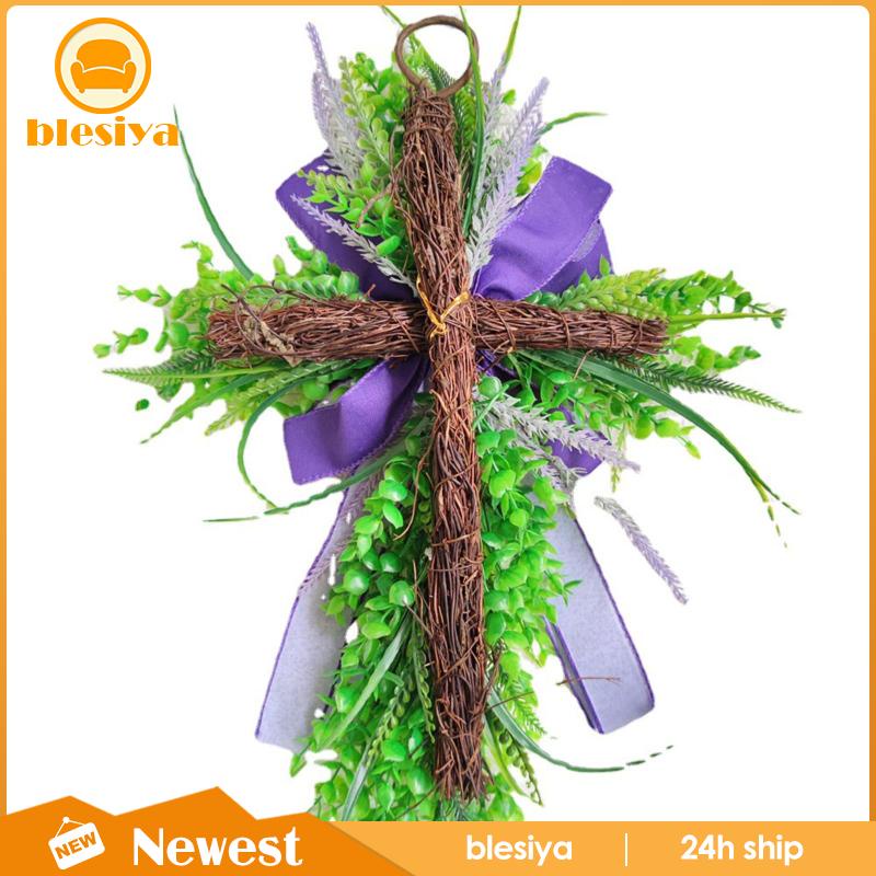 [Blesiya] Vòng Hoa Treo Trang Trí Cửa Trước Sân Vườn Hình Chữ Thập Phục Sinh