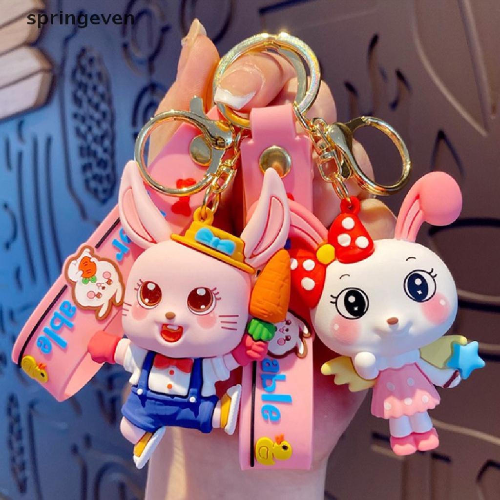 Móc Khóa Cặp Đôi Bằng PVC Họa Tiết Thỏ Hoạt Hình Dễ Thương