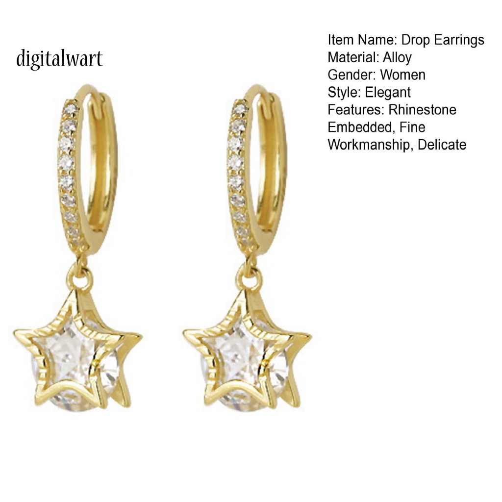 Kỹ Thuật Số| 1 Đôi Bông Tai Dáng Dài Hình Ngôi Sao Đính Đá Lấp Lánh Phong Cách Retro