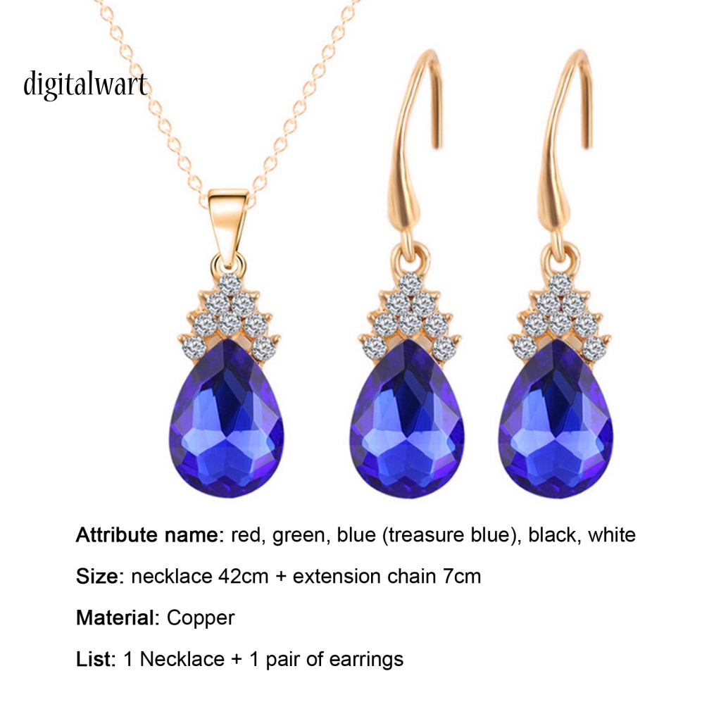 Kỹ Thuật Số| Bộ Trang Sức 2 Món Bằng Đồng Đính Đá Zircon Hình Giọt Nước