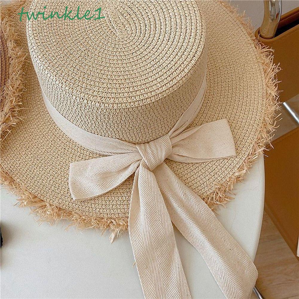 Mũ Cói Chống Nắng Vành Phẳng Thủ Công Phong Cách Anh Quốc Thích Hợp Đi Biển Cho Nữ