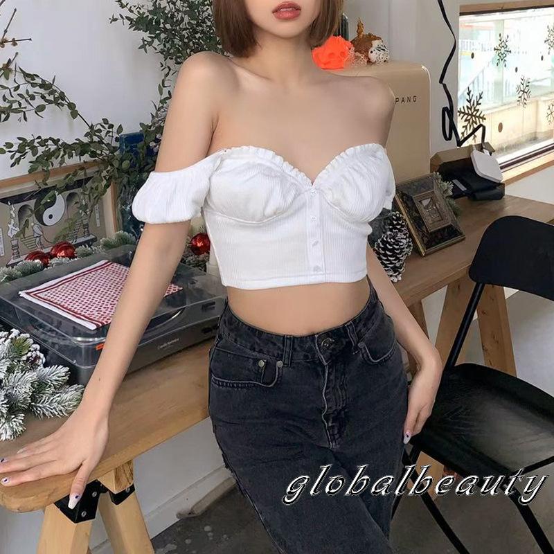 Áo Croptop Tay Ngắn Màu Trơn Thiết Kế Trễ Vai Cá Tính Dành Cho Nữ( mặc được 2 kiểu)