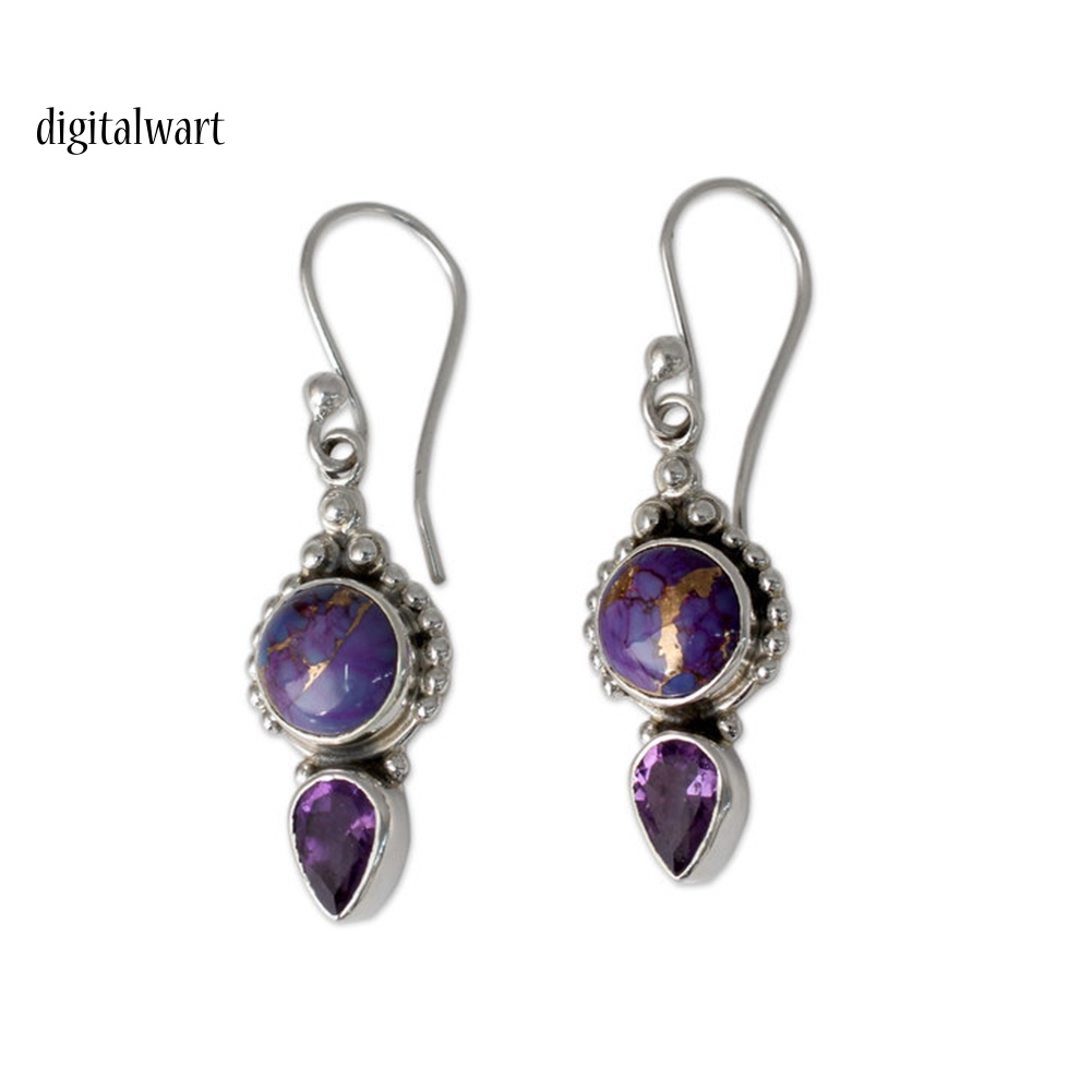 Kỹ Thuật Số| Đôi Khuyên Tai Dài Đính Đá Thạch Anh Tím Giả Thời Trang Cho Nữ