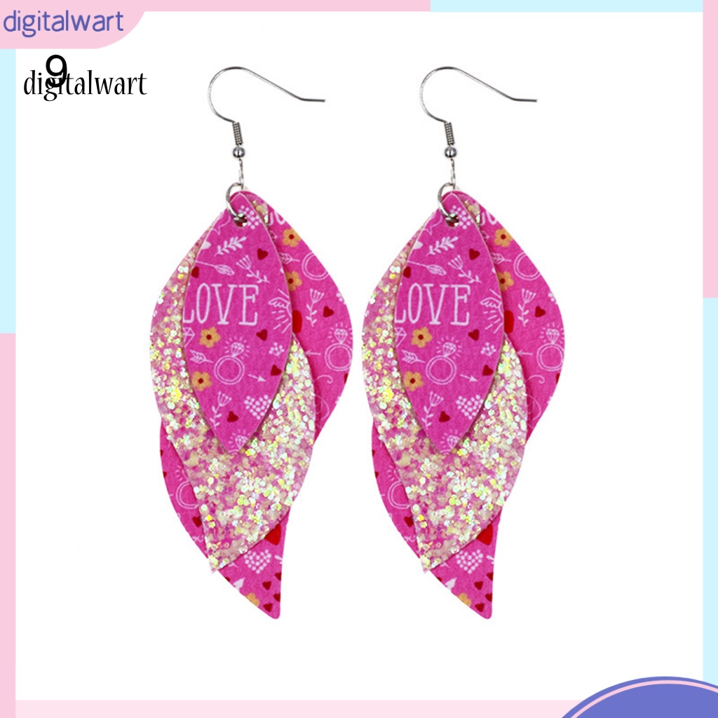 Kỹ Thuật Số| Bông Tai Bằng Da Hình Chữ S Đính Kim Sa Lấp Lánh Thời Trang