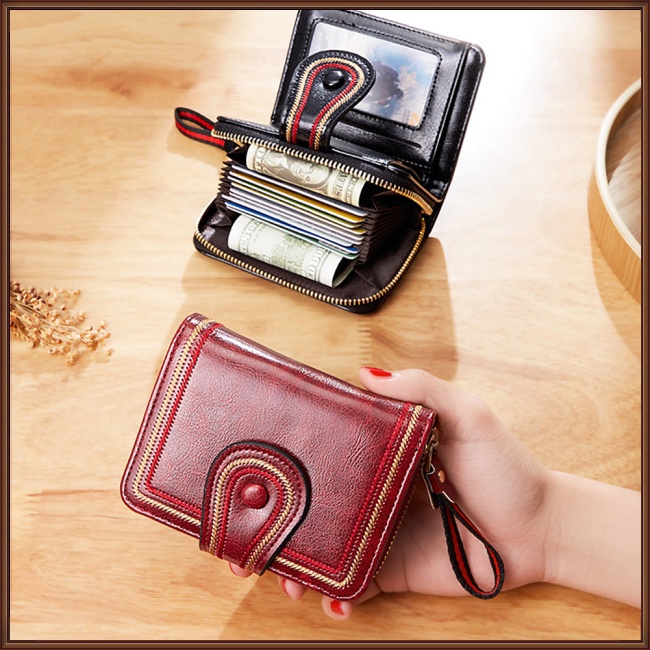 Ví Da Pu Ngắn Đựng Thẻ / Tiền Xu Có Khóa Kéo Thời Trang Cho Nữ Giá Đỡ