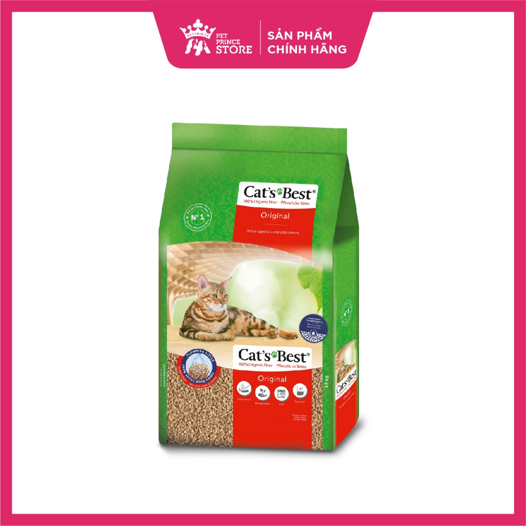 Cát gỗ vệ sinh hữu cơ Cat's Best Original | 13kg (30L) | Siêu thấm hút, khử mùi | Xả được trong toilet