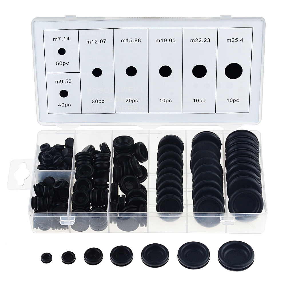 170Cái Cao Su Đen Tường Lửa Lỗ Cắm Giữ Bộ Nhẫn Xe Ô Tô Dây Điện Gioăng Bộ Van Xi Lanh Ống Nước