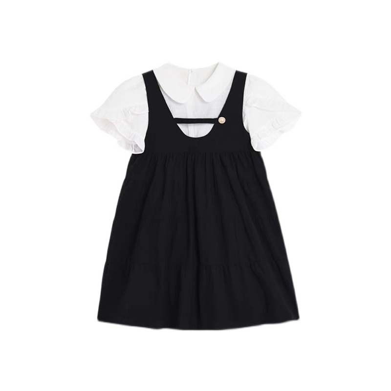 Dễ Thương Đầm Ngắn Mùa Hè Màu Đen Giả Váy Sơ Mi Phong Cách Ngọt Ngào Cho Nữ     hka089