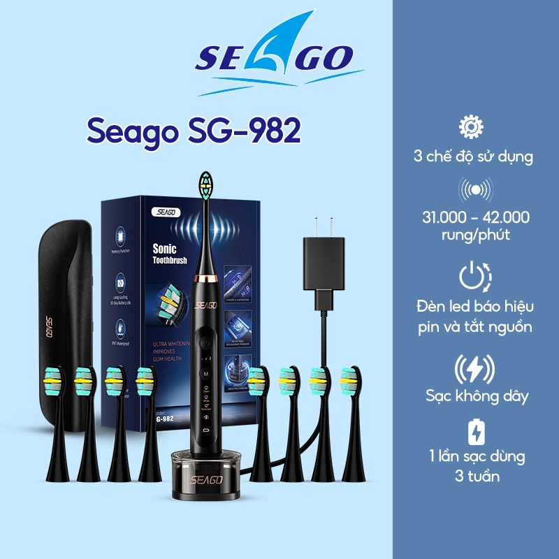 Bàn chải điện sonic cao cấp Seago sạc không dây SG-982 - Bảo hành 12 tháng