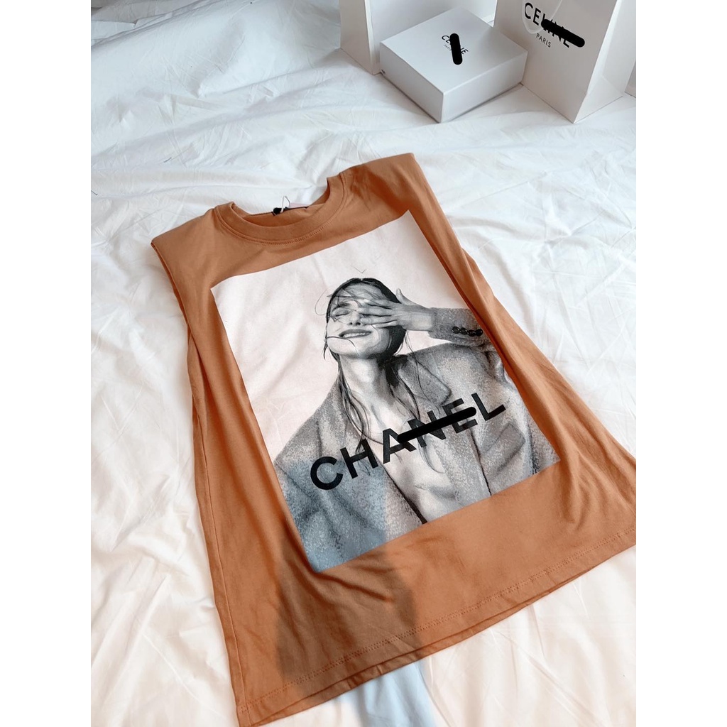 Áo thun Cha.ne.l cô gái đệm vai