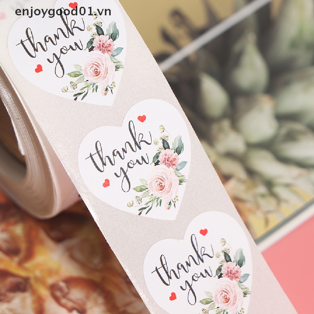 Set 500 Nhãn Dán Niêm Phong Bao Bì In Chữ thank you Và Trái Tim