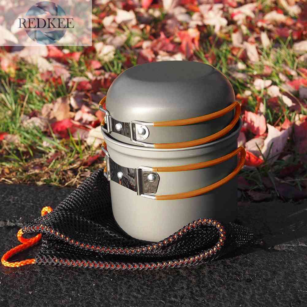 Bộ Nồi Nấu Ăn Có Tay Cầm Màu Cam Tiện Dụng Mang Theo Du Lịch Cắm Trại