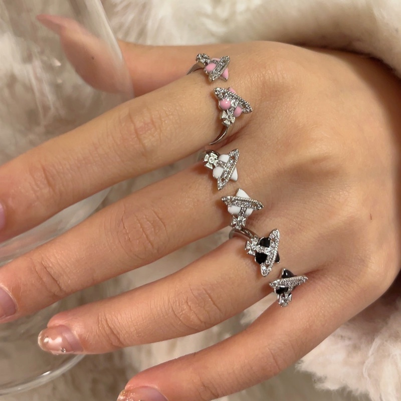 Saturn Nhẫn Hở Đính Kim Cương Toàn Bộ Phong Cách hip hop Đường Phố Cá Tính Sang Trọng Cá Tính Cho Nữ