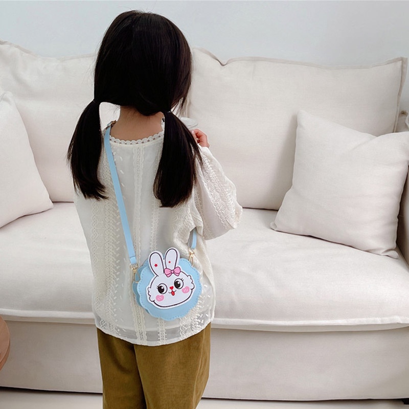 Túi Đeo Chéo Hình Tròn Nhỏ In Họa Tiết Thỏ Hoạt Hình Phong Cách Hàn Quốc Thời Trang Cho Bé Gái