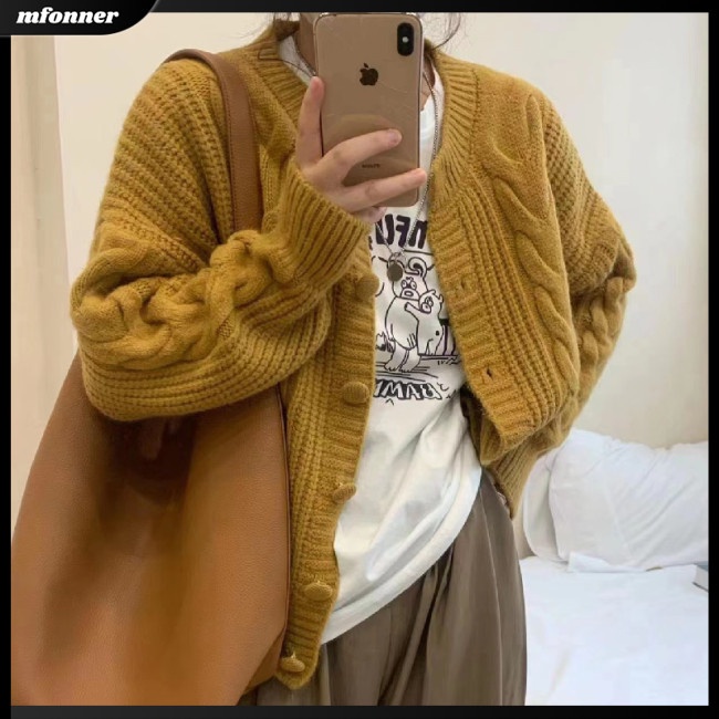 Áo Khoác Cardigan Dệt Kim Tay Dài Cổ Chữ V Màu Sắc Đa Dạng Cho Nữ